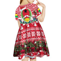 Guinea Bissau Christmas Kid Short Sleeve Dress with Santa Sleigh Reindeer Forest and National Flag Design - Wonder Print Shop
