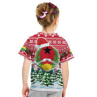 Guinea Bissau Christmas Kid T Shirt with Santa Sleigh Reindeer Forest and National Flag Design - Wonder Print Shop