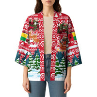 Guinea Bissau Christmas Kimono with Santa Sleigh Reindeer Forest and National Flag Design - Wonder Print Shop