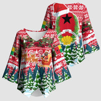 Guinea Bissau Christmas Kimono Sleeve Blouse with Santa Sleigh Reindeer Forest and National Flag Design - Wonder Print Shop