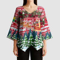 Guinea Bissau Christmas Kimono Sleeve Blouse with Santa Sleigh Reindeer Forest and National Flag Design - Wonder Print Shop