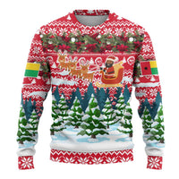 Guinea Bissau Christmas Ugly Christmas Sweater with Santa Sleigh Reindeer Forest and National Flag Design - Wonder Print Shop