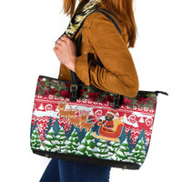Guinea Bissau Christmas Leather Tote Bag with Santa Sleigh Reindeer Forest and National Flag Design - Wonder Print Shop
