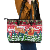 Guinea Bissau Christmas Leather Tote Bag with Santa Sleigh Reindeer Forest and National Flag Design - Wonder Print Shop