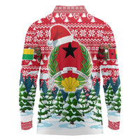 Guinea Bissau Christmas Long Sleeve Polo Shirt with Santa Sleigh Reindeer Forest and National Flag Design - Wonder Print Shop