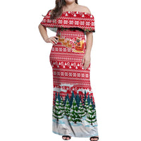 Guinea Bissau Christmas Off Shoulder Maxi Dress with Santa Sleigh Reindeer Forest and National Flag Design - Wonder Print Shop