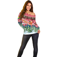 Guinea Bissau Christmas Off Shoulder Sweater with Santa Sleigh Reindeer Forest and National Flag Design - Wonder Print Shop