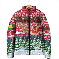 Guinea Bissau Christmas Padded Jacket with Santa Sleigh Reindeer Forest and National Flag Design - Wonder Print Shop