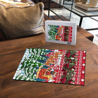 Guinea Bissau Christmas Puzzle with Santa Sleigh Reindeer Forest and National Flag Design - Wonder Print Shop