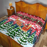 Guinea Bissau Christmas Quilt with Santa Sleigh Reindeer Forest and National Flag Design - Wonder Print Shop