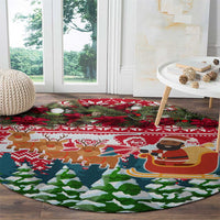 Guinea Bissau Christmas Round Carpet with Santa Sleigh Reindeer Forest and National Flag Design - Wonder Print Shop