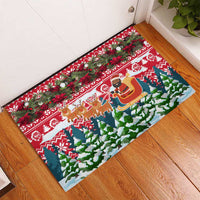 Guinea Bissau Christmas Rubber Doormat with Santa Sleigh Reindeer Forest and National Flag Design - Wonder Print Shop