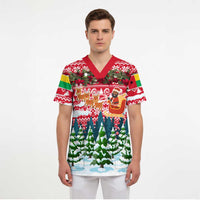 Guinea Bissau Christmas Scrub Top with Santa Sleigh Reindeer Forest and National Flag Design - Wonder Print Shop