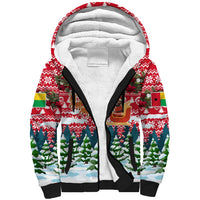Guinea Bissau Christmas Sherpa Hoodie with Santa Sleigh Reindeer Forest and National Flag Design - Wonder Print Shop