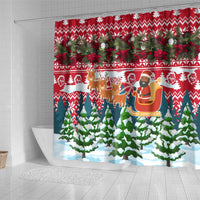 Guinea Bissau Christmas Shower Curtain with Santa Sleigh Reindeer Forest and National Flag Design - Wonder Print Shop