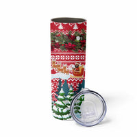 Guinea Bissau Christmas Skinny Tumbler with Santa Sleigh Reindeer Forest and National Flag Design - Wonder Print Shop
