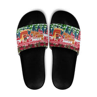 Guinea Bissau Christmas Slide Sandals with Santa Sleigh Reindeer Forest and National Flag Design - Wonder Print Shop