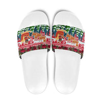 Guinea Bissau Christmas Slide Sandals with Santa Sleigh Reindeer Forest and National Flag Design - Wonder Print Shop