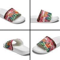 Guinea Bissau Christmas Slide Sandals with Santa Sleigh Reindeer Forest and National Flag Design - Wonder Print Shop