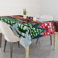 Guinea Bissau Christmas Tablecloth with Santa Sleigh Reindeer Forest and National Flag Design - Wonder Print Shop