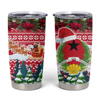 Guinea Bissau Christmas Tumbler Cup with Santa Sleigh Reindeer Forest and National Flag Design - Wonder Print Shop