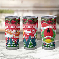 Guinea Bissau Christmas Tumbler Cup with Santa Sleigh Reindeer Forest and National Flag Design - Wonder Print Shop