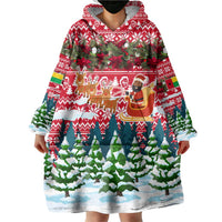 Guinea Bissau Christmas Wearable Blanket Hoodie with Santa Sleigh Reindeer Forest and National Flag Design - Wonder Print Shop