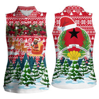 Guinea Bissau Christmas Women Sleeveless Polo Shirt with Santa Sleigh Reindeer Forest and National Flag Design - Wonder Print Shop