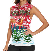 Guinea Bissau Christmas Women Sleeveless Polo Shirt with Santa Sleigh Reindeer Forest and National Flag Design - Wonder Print Shop