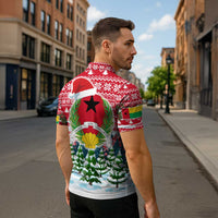 Guinea Bissau Christmas Zipper Polo Shirt with Santa Sleigh Reindeer Forest and National Flag Design - Wonder Print Shop