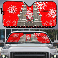 Indonesia Christmas Auto Sun Shade with Santa Temple Snowflakes and Red Candy Cane Pattern - Wonder Print Shop