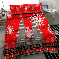 Indonesia Christmas Bedding Set with Santa Temple Snowflakes and Red Candy Cane Pattern - Wonder Print Shop
