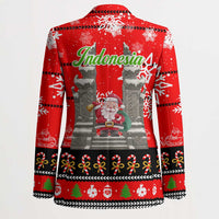 Indonesia Christmas Blazer with Santa Temple Snowflakes and Red Candy Cane Pattern - Wonder Print Shop
