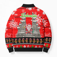 Indonesia Christmas Bomber Puffer Jacket with Santa Temple Snowflakes and Red Candy Cane Pattern - Wonder Print Shop