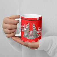 Indonesia Christmas Ceramic Mug with Santa Temple Snowflakes and Red Candy Cane Pattern - Wonder Print Shop