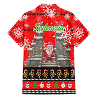 Indonesia Christmas Family Matching Off Shoulder Short Dress and Hawaiian Shirt with Santa Temple Snowflakes and Red Candy Cane Pattern - Wonder Print Shop