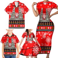 Indonesia Christmas Family Matching Short Sleeve Bodycon Dress and Hawaiian Shirt with Santa Temple Snowflakes and Red Candy Cane Pattern - Wonder Print Shop