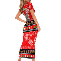 Indonesia Christmas Family Matching Short Sleeve Bodycon Dress and Hawaiian Shirt with Santa Temple Snowflakes and Red Candy Cane Pattern - Wonder Print Shop