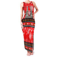 Indonesia Christmas Family Matching Tank Maxi Dress and Hawaiian Shirt with Santa Temple Snowflakes and Red Candy Cane Pattern - Wonder Print Shop