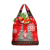 Indonesia Christmas Grocery Bag with Santa Temple Snowflakes and Red Candy Cane Pattern - Wonder Print Shop