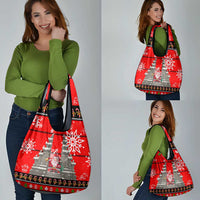 Indonesia Christmas Grocery Bag with Santa Temple Snowflakes and Red Candy Cane Pattern - Wonder Print Shop
