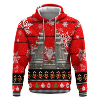 Indonesia Christmas Hoodie with Santa Temple Snowflakes and Red Candy Cane Pattern - Wonder Print Shop
