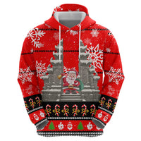 Indonesia Christmas Hoodie with Santa Temple Snowflakes and Red Candy Cane Pattern - Wonder Print Shop
