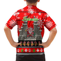 Indonesia Christmas Kid Hawaiian Shirt with Santa Temple Snowflakes and Red Candy Cane Pattern - Wonder Print Shop