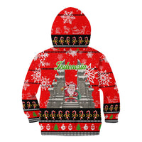 Indonesia Christmas Kid Hoodie with Santa Temple Snowflakes and Red Candy Cane Pattern - Wonder Print Shop