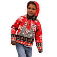 Indonesia Christmas Kid Hoodie with Santa Temple Snowflakes and Red Candy Cane Pattern - Wonder Print Shop