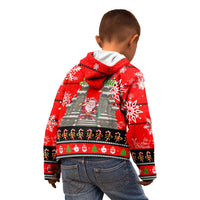 Indonesia Christmas Kid Hoodie with Santa Temple Snowflakes and Red Candy Cane Pattern - Wonder Print Shop