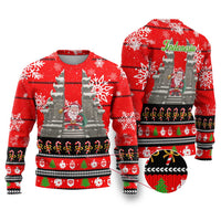 Indonesia Christmas Ugly Christmas Sweater with Santa Temple Snowflakes and Red Candy Cane Pattern - Wonder Print Shop