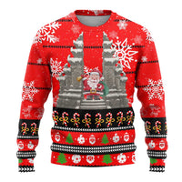 Indonesia Christmas Ugly Christmas Sweater with Santa Temple Snowflakes and Red Candy Cane Pattern - Wonder Print Shop