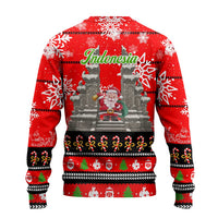 Indonesia Christmas Ugly Christmas Sweater with Santa Temple Snowflakes and Red Candy Cane Pattern - Wonder Print Shop
